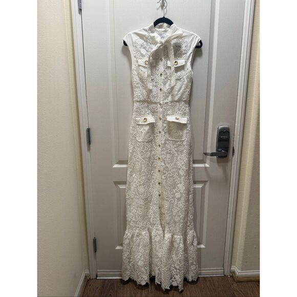 Sonya Moda Layan Lace Maxi Dress in White Formal Event Bridal Shower size S NWT - Picture 6 of 9